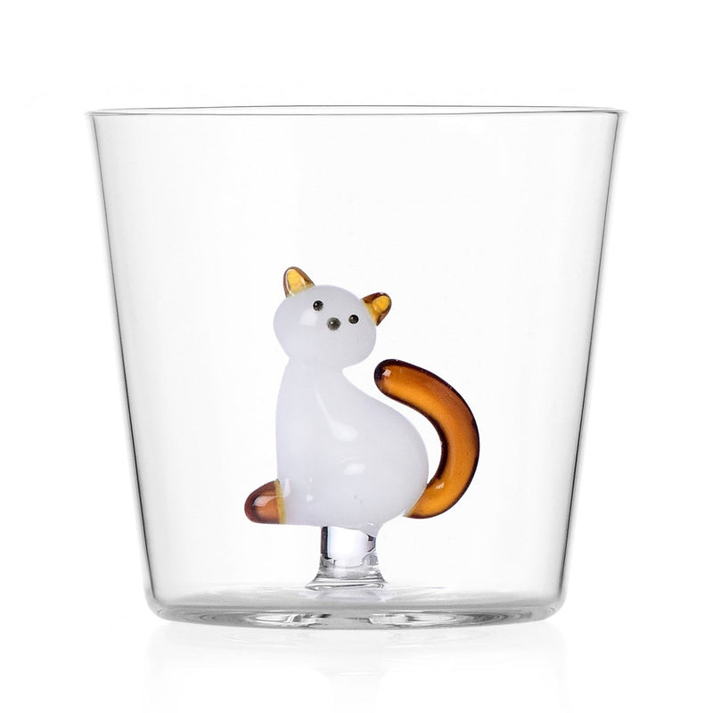 Glas mit Katze weiß/amber