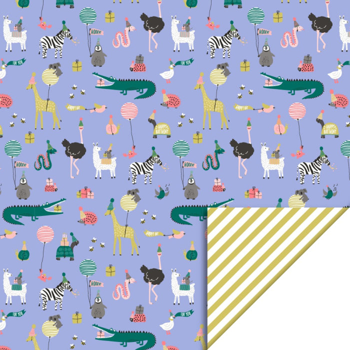 Geschenkpapier Party Animals Blue - Stripe Yellow