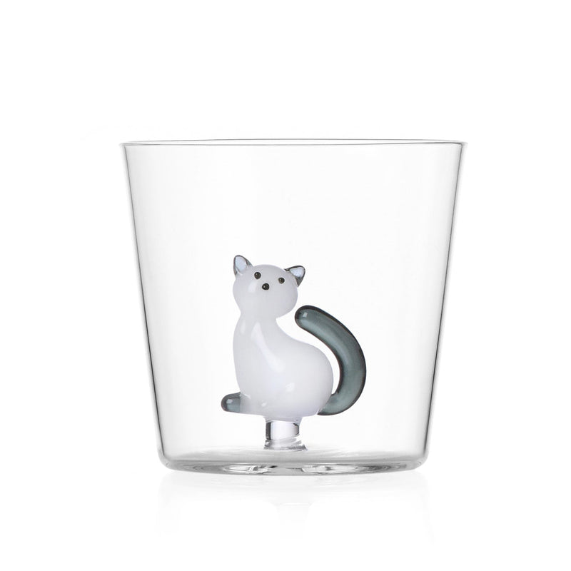 Glas mit Katze weiß/smoke