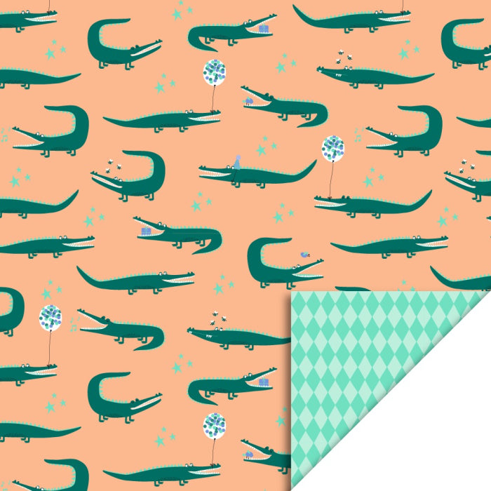 Geschenkpapier Crocodile Peach - Harlequin Mint